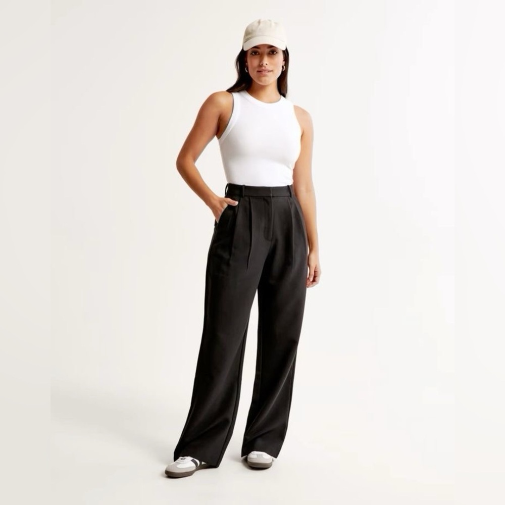 Abercrombie Black Wide Leg Trouser Pants Elastic Minimalist Old Money Relaxed 27 - Picture 2 of 8